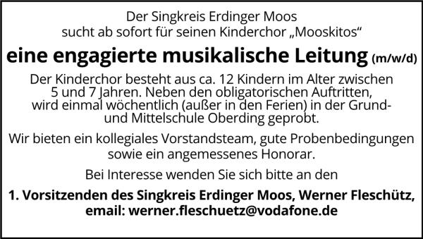 Stellenausschreibung Chorleitung Kinderchor Mooskitos